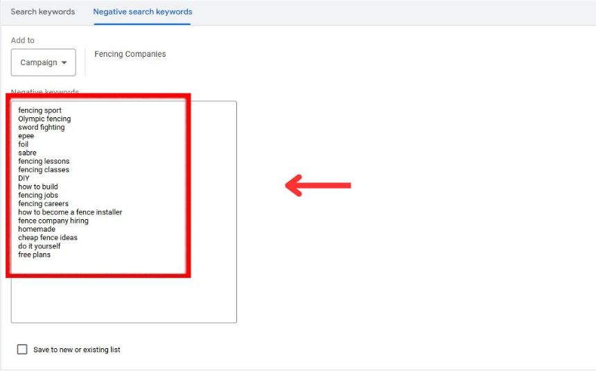 add negative keywords