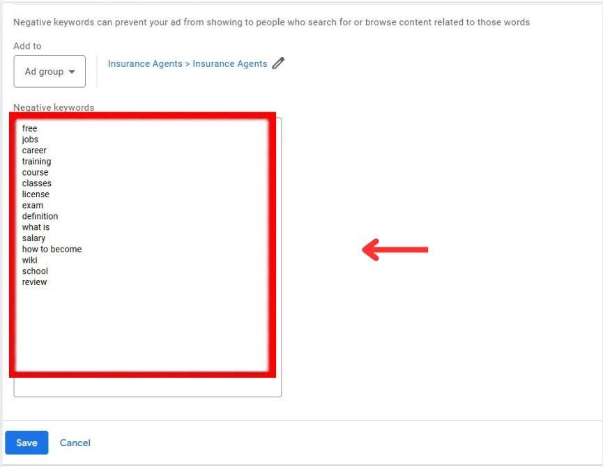 add negative keywords