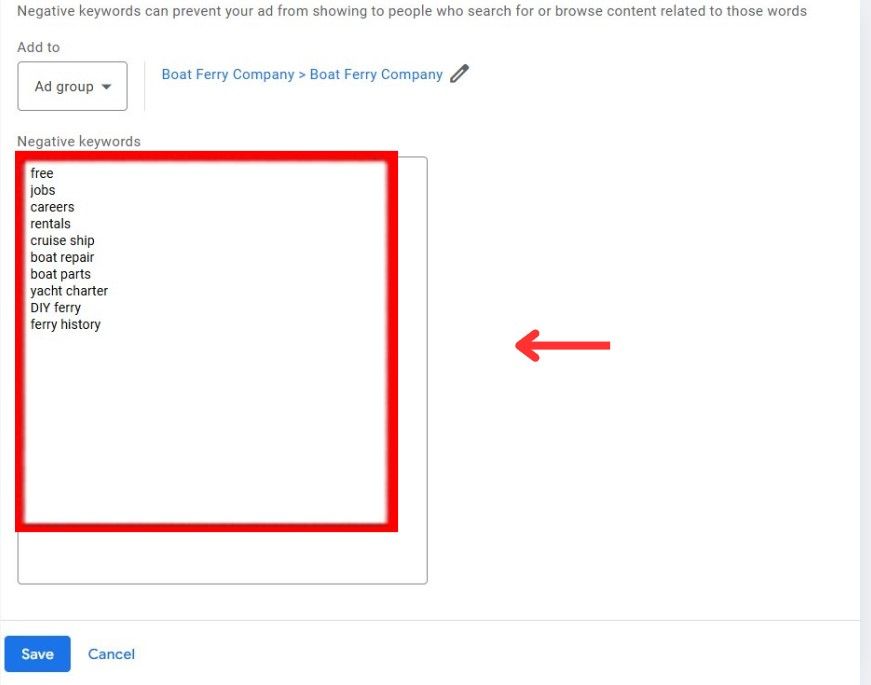 add negative keywords