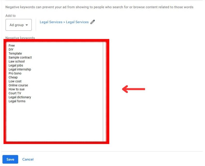 add negative keywords