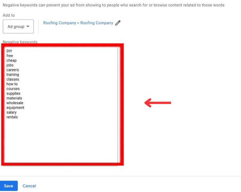 add negative keywords