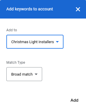 add keywords to account