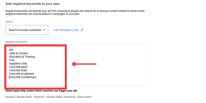 add negative keywords