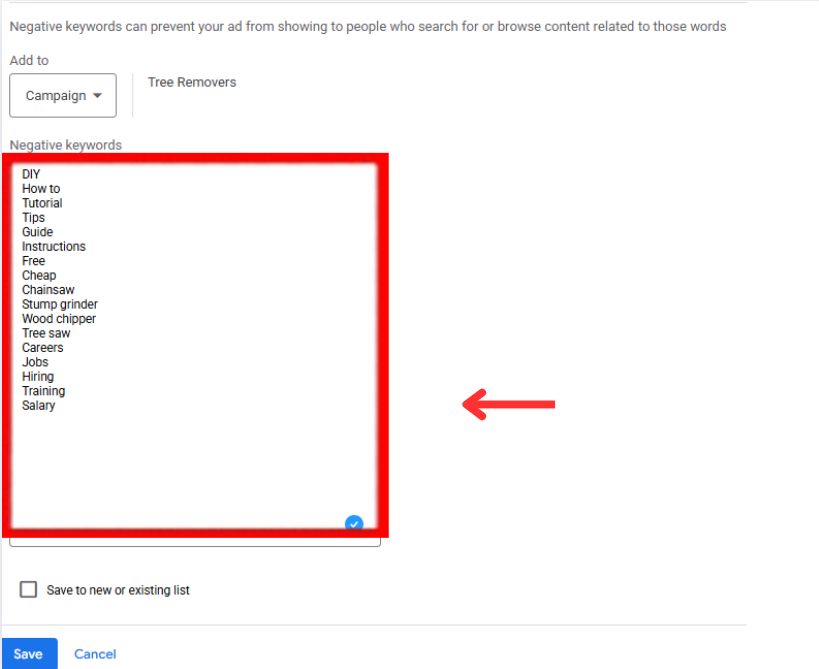add negative keywords