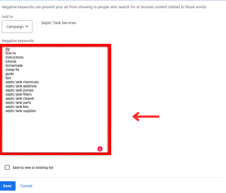 add negative keywords