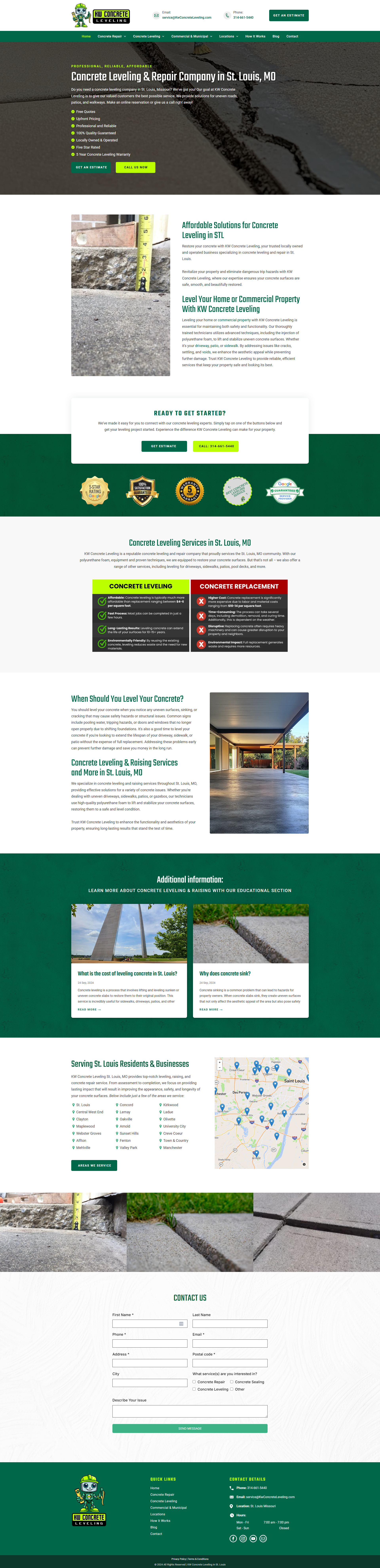 KW Concrete Leveling St Louis Website Homepage