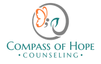 The logo for compass of hope counseling shows a butterfly in a circle.