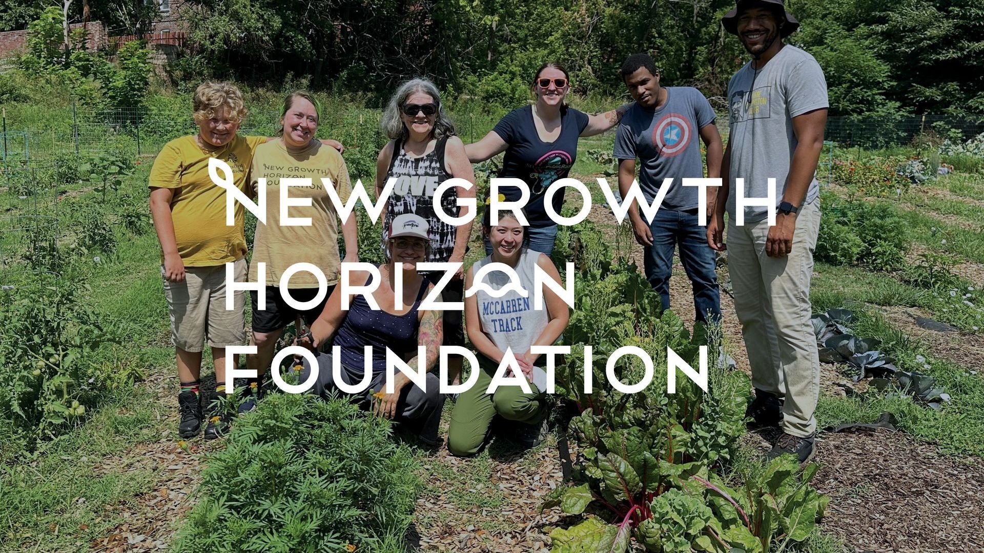 New Growth Horizon Foundation logo on a photo of volunteers