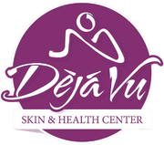 the deja vu skin and health center logo in purple and white