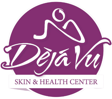 the deja vu skin and health center logo in purple and white