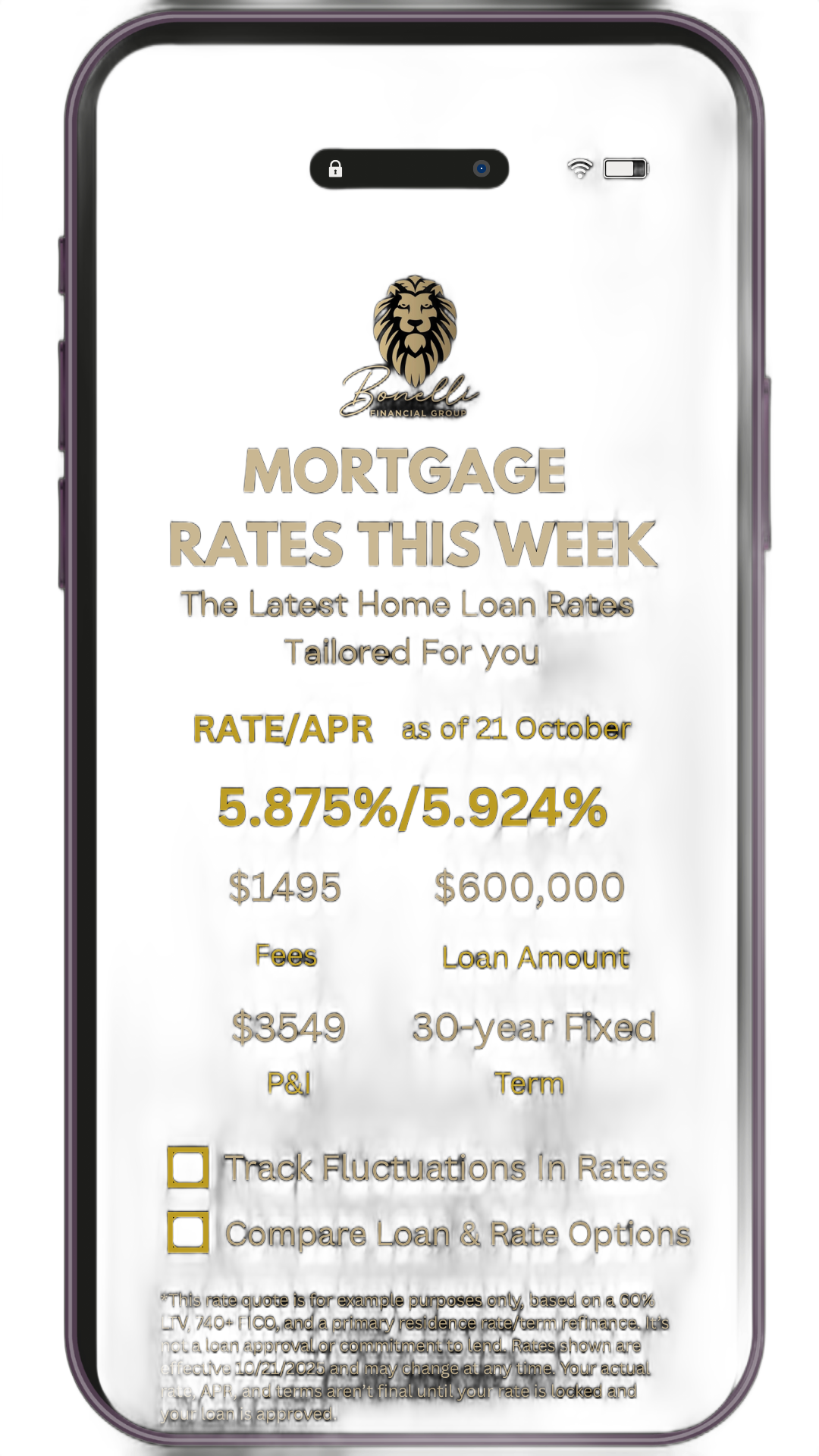 User getting a mortgage rate quote on mobile phone