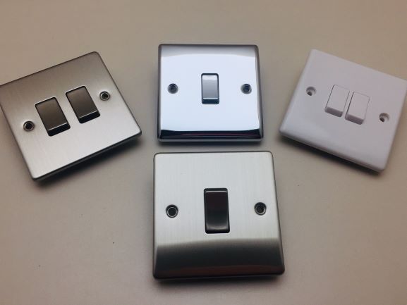 Switches in chrome white and brushed available at our Cardiff store