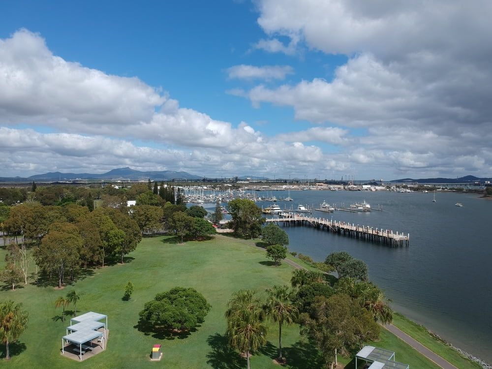 An Aerial View of a Park Next to a Body of Water — Calibre Resourcing Solutions in Gladstone, QLD