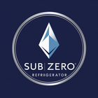 SUB ZERO refrigerator logo with blue diamond emblem on a dark navy background