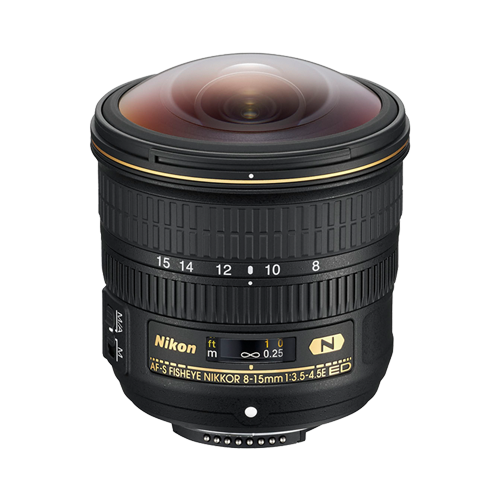 A nikon fisheye lens is shown on a white background.