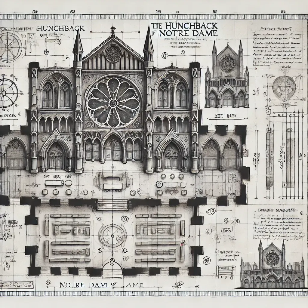 A black and white drawing of the hunchback of notre dame