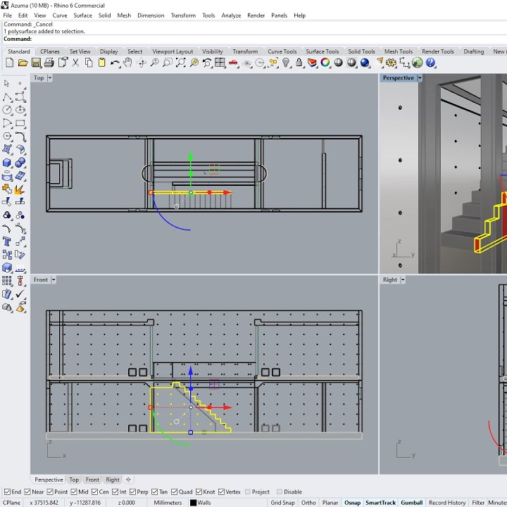 A computer screen shows a drawing of a building with stairs.