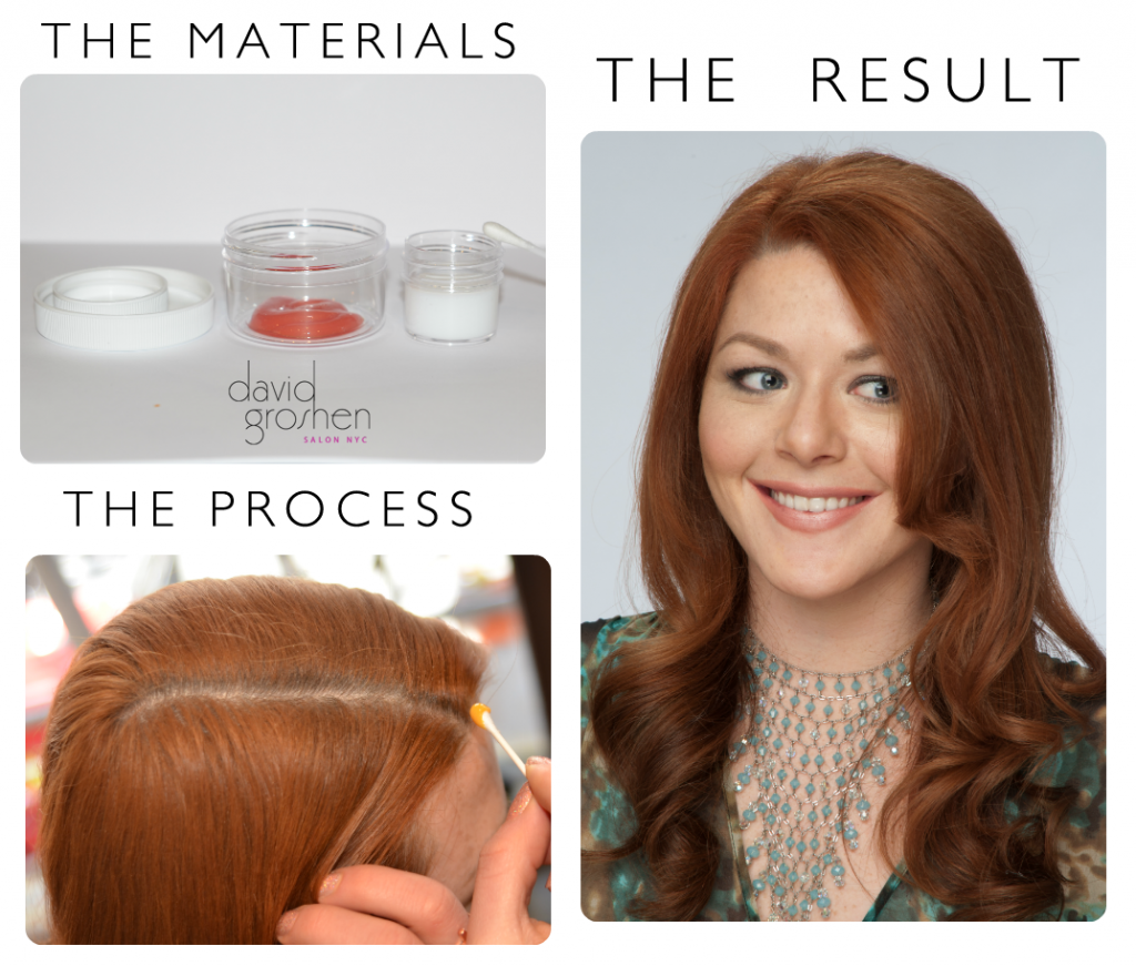 A picture of a woman with red hair and the words the materials the result and the process.