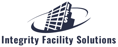 A logo for integrity facility solutions with a building in the middle.