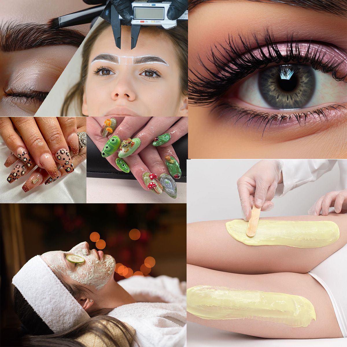 A collage of pictures of a woman 's face and nails