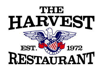 Logo for The Harvest Restaurant, featuring a patriotic eagle with wings spread, and text reading 