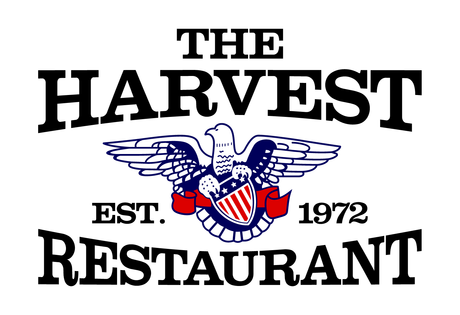 Logo for The Harvest Restaurant, featuring a patriotic eagle with banner, EST. 1972.