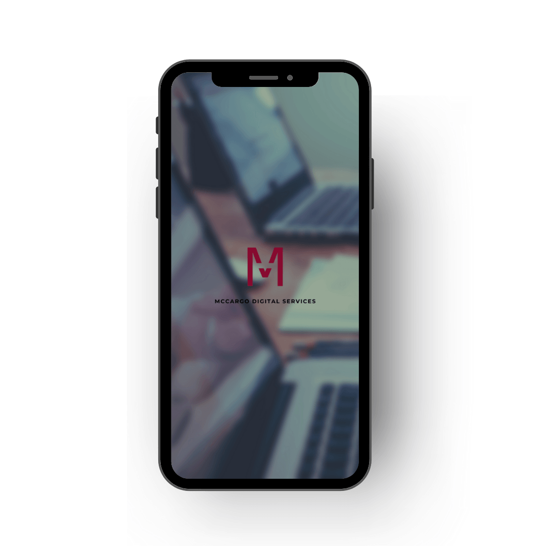 A phone with the letter m on the screen