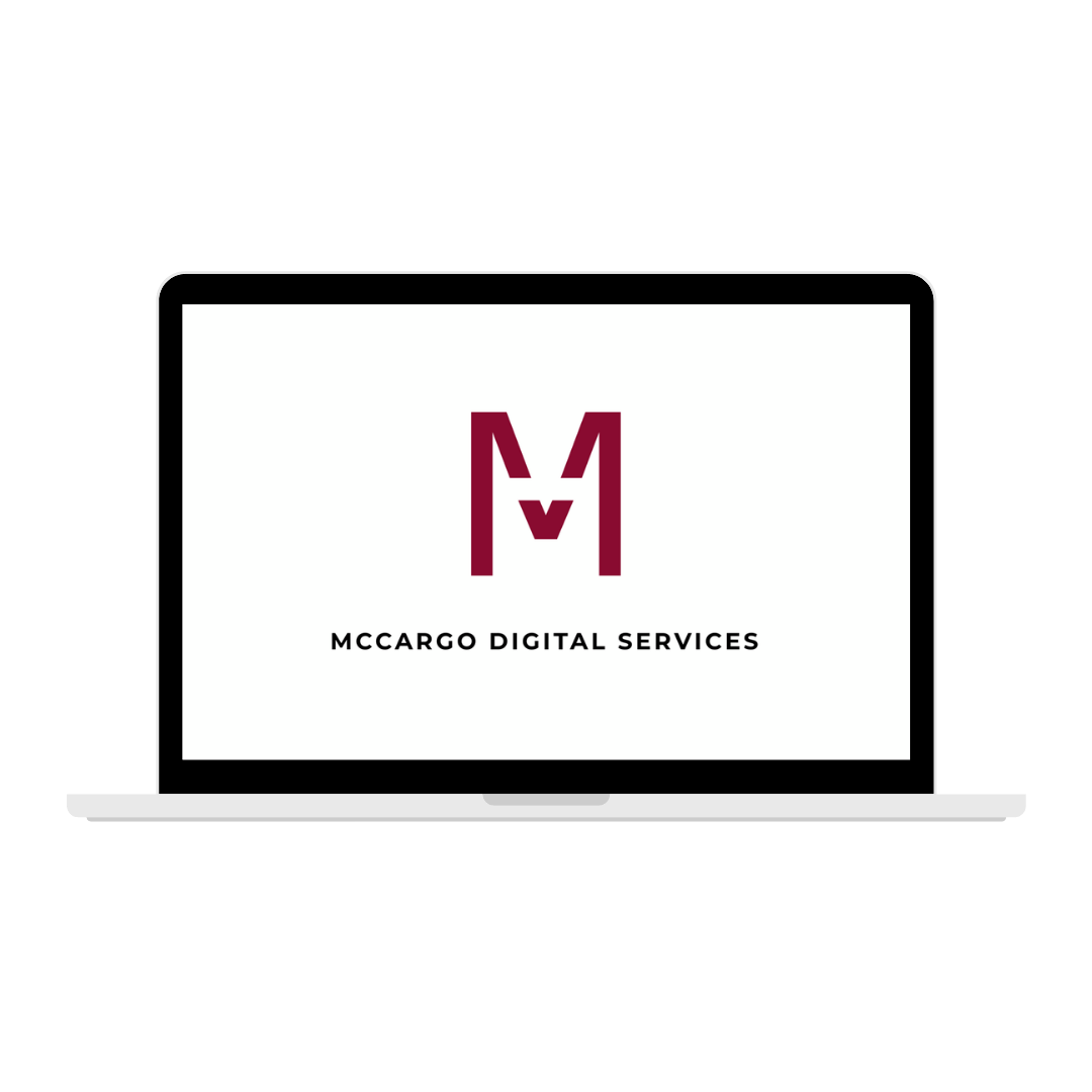 Laptop displaying McCargo Digital Services logo: maroon 