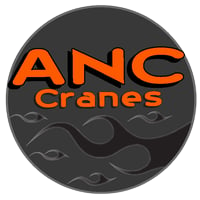 The logo for anc cranes is a black circle with orange letters.