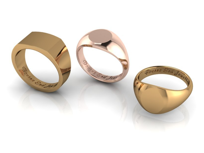 silver, gold and bronze cad signet rings