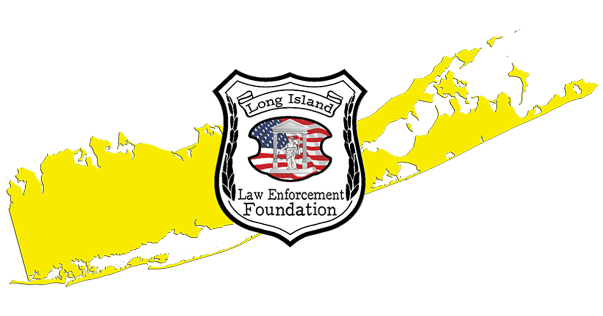 The long island law enforcement foundation logo is on a yellow map.