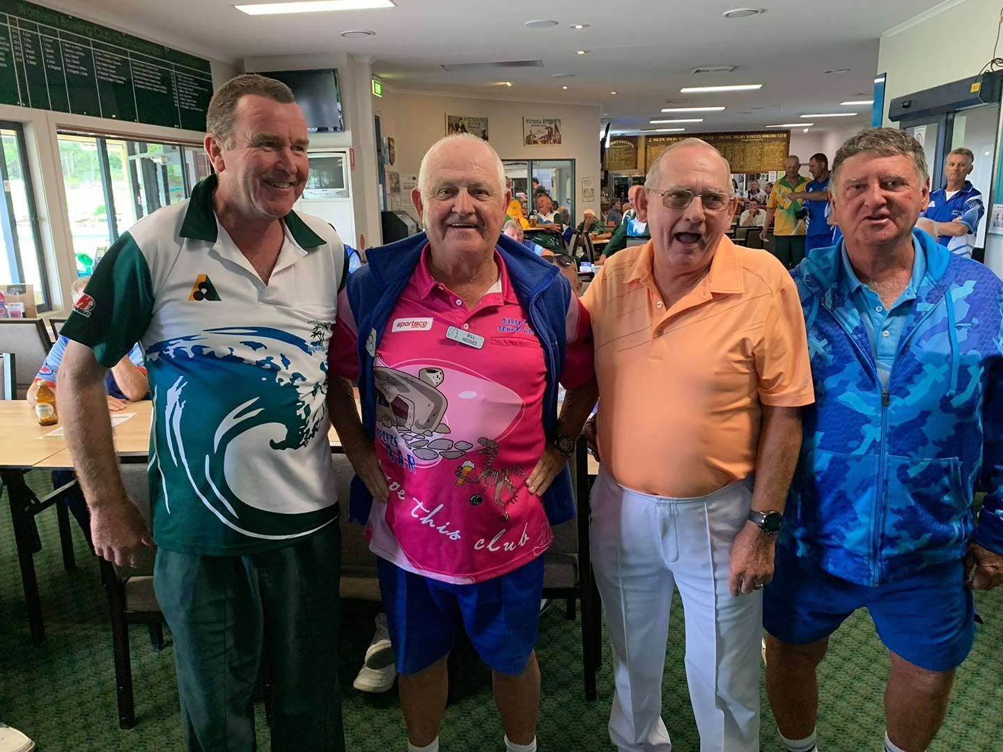 A Group Of Men Are Posing For A Picture In A Restaurant — Pacific Palms Bowling Club In Smiths Lake, NSW