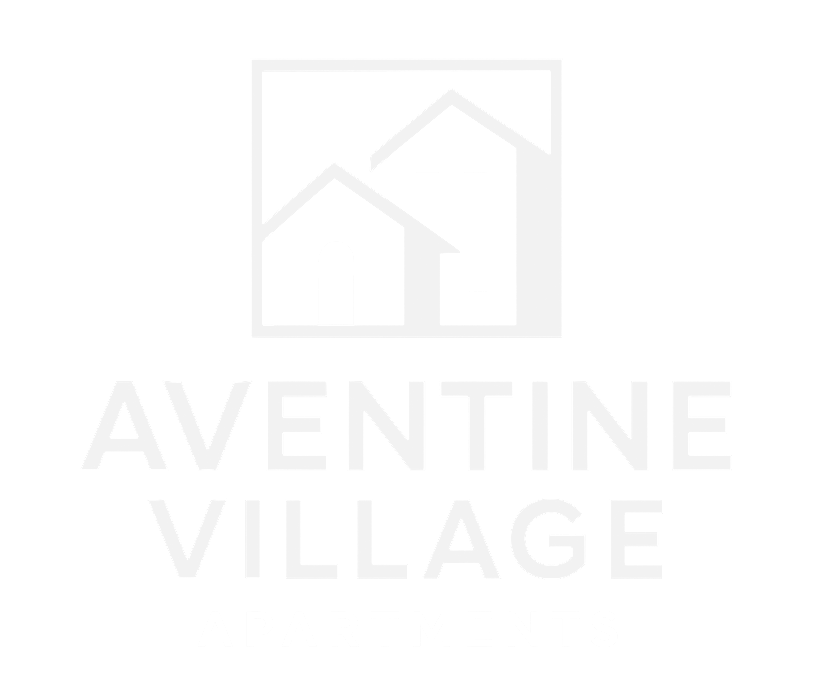 Logo for Aventine Village with stylized house silhouettes. Text reads Aventine Village.