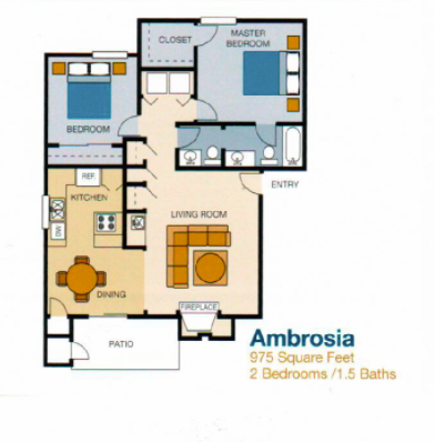 Floor plan of a two-bedroom apartment, labeled 