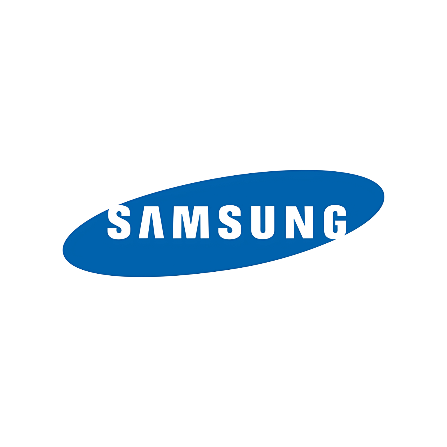 The samsung logo is blue and white on a white background.