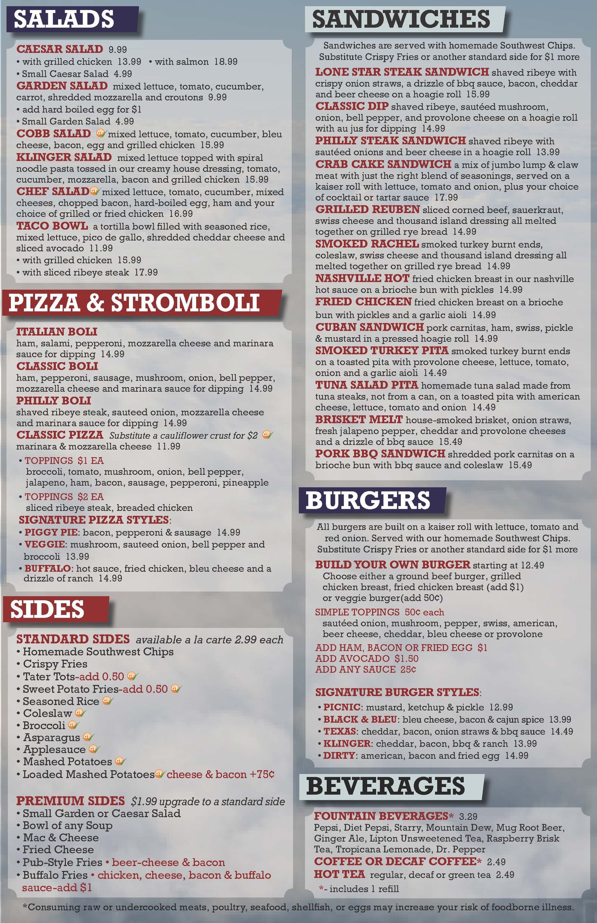 Klingers at the Airport Menu Page 2