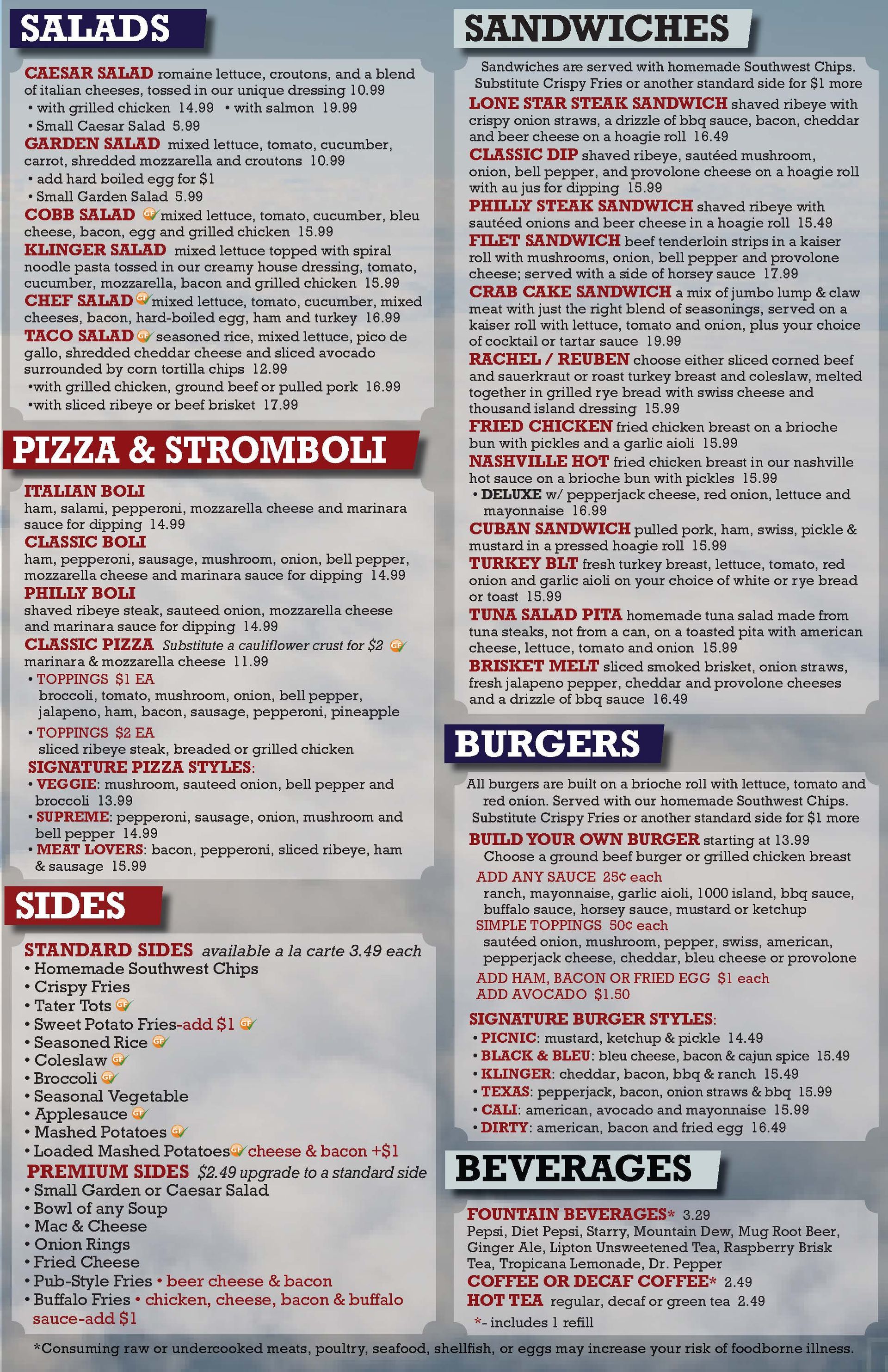 Klingers at the Airport Menu Page 2