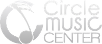 A logo for the circle music center with a music note in the middle.