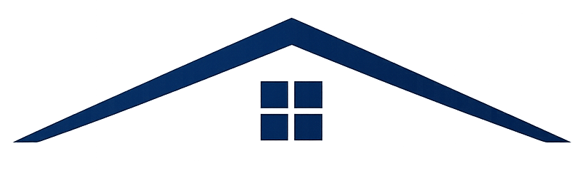 Blue house roof with a four-pane window.