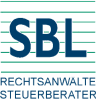 Logo der SBL Rechts- und Steuerberatung, dunkelblaue Buchstaben auf hellblauem Hintergrund.
