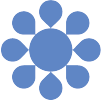 A blue flower made of circles on a white background.