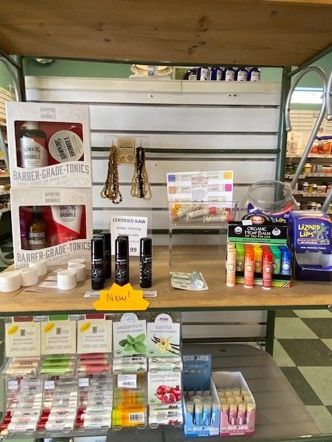 A table in a store with a lot of products on it