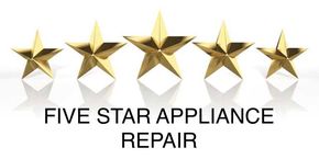 A five star appliance repair logo with gold stars on a white background