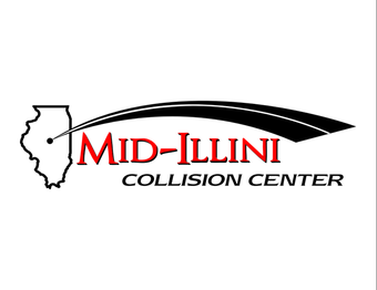Mid-Illinois Collision Center logo with red and black text and a stylized Illinois outline