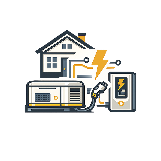 House with EV charger, electric meter, and lightning bolt icon showing home energy connection