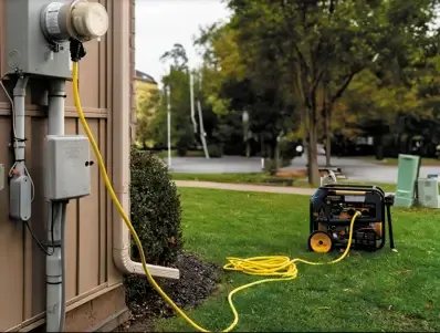 Air conditioning units with toolbox and gloves in backyard.