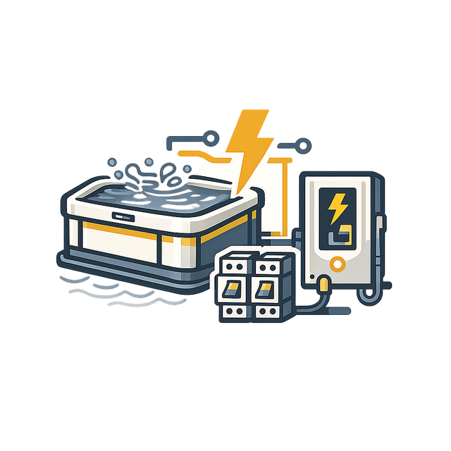 Electrical power system icon with battery, charger, and lightning bolt symbols