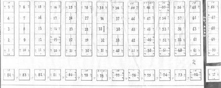 Diagram of numbered blocks, possibly seating or storage.