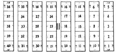 Rows of numbered rectangular blocks, possibly for a planting grid, with numbers 1-40.