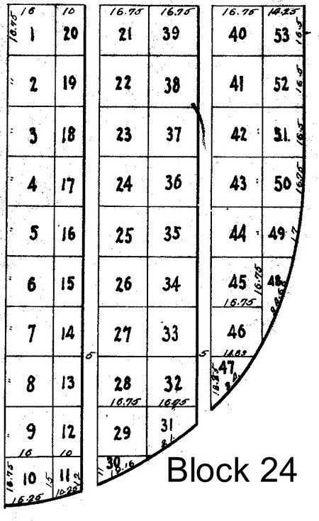 Block 24 map with numbered rectangular plots.